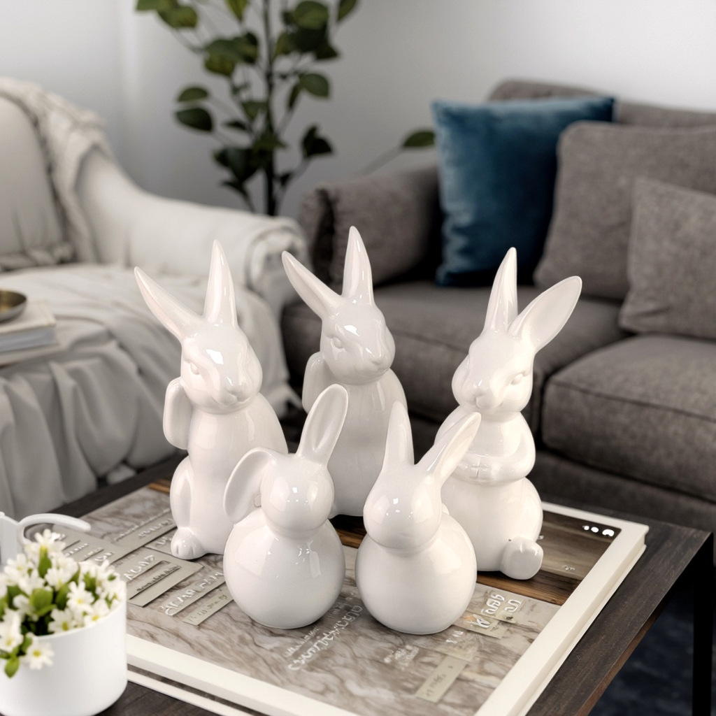 Cerámica de Pascua lindo conejo simple sala de estar blanca dormitorio escritorio animal Pascua decoración del hogar