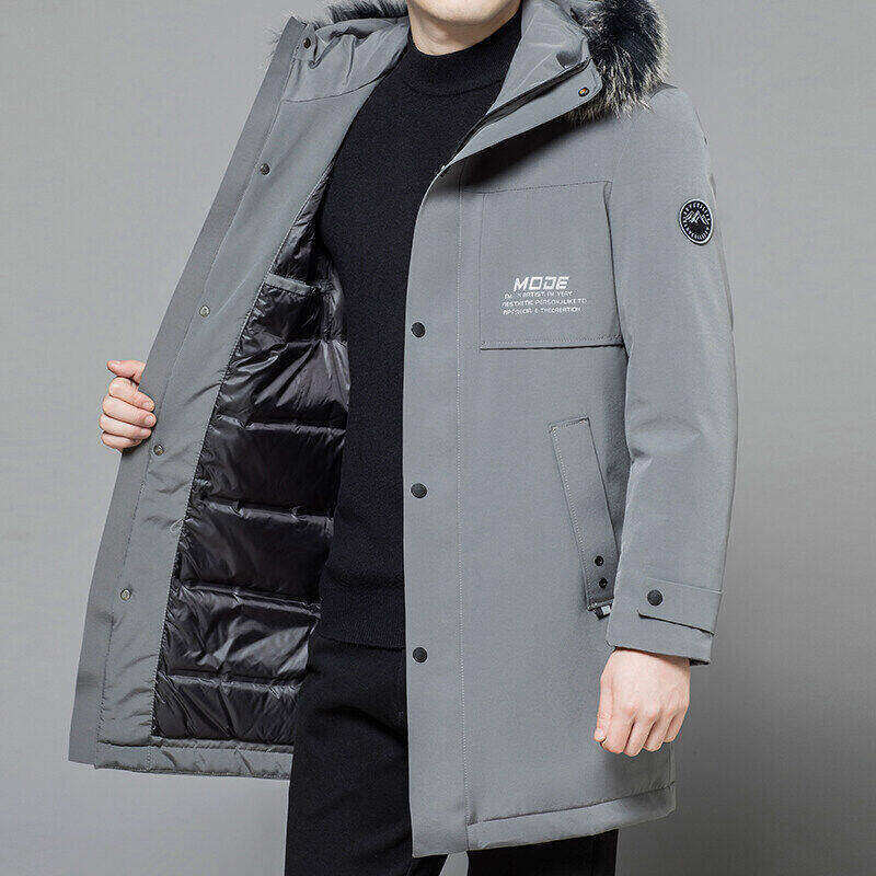 New 90 White Duck Down Casual Thickened Business Mid Length Fox Down Coat for Men_voghion.com