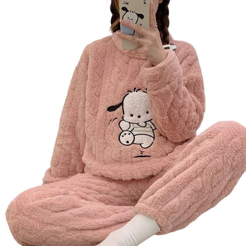 Nuevo Harpa perro jacquard traje de terciopelo de algodón de las mujeres de invierno de lana forrada engrosada de dibujos animados caliente prendas de vestir exteriores de las mujeres ropa para el hogar