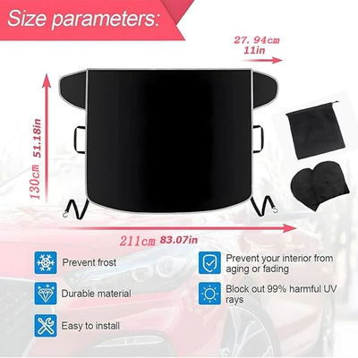 Amazon's same model of thickened Oxford cloth car snow cover, winter windshield cover, reflective at night, snow protection (Car snow shield) - 211130-silver-white-reflective-strip