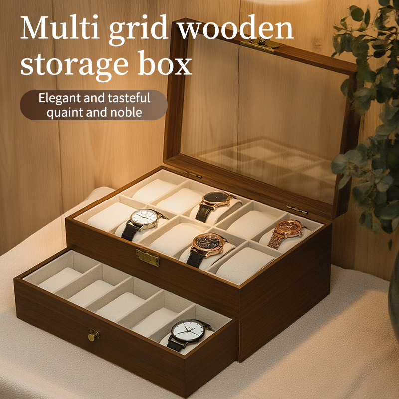 Cross-Border Hot-Selling Walnut Watch Box Double-Layer Three-Layer Jewelry Dust-Proof Storage Box Household Large-Capacity Jewelry Box