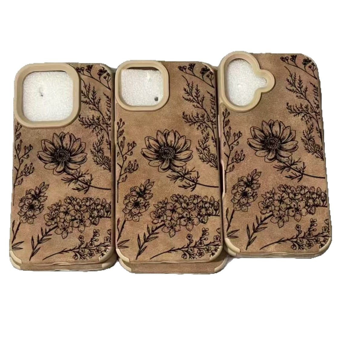 Las flores negras de moda son adecuadas para Apple 15promax venta caliente transfronteriza iPhone 14pro funda para teléfono móvil Apple 16/13