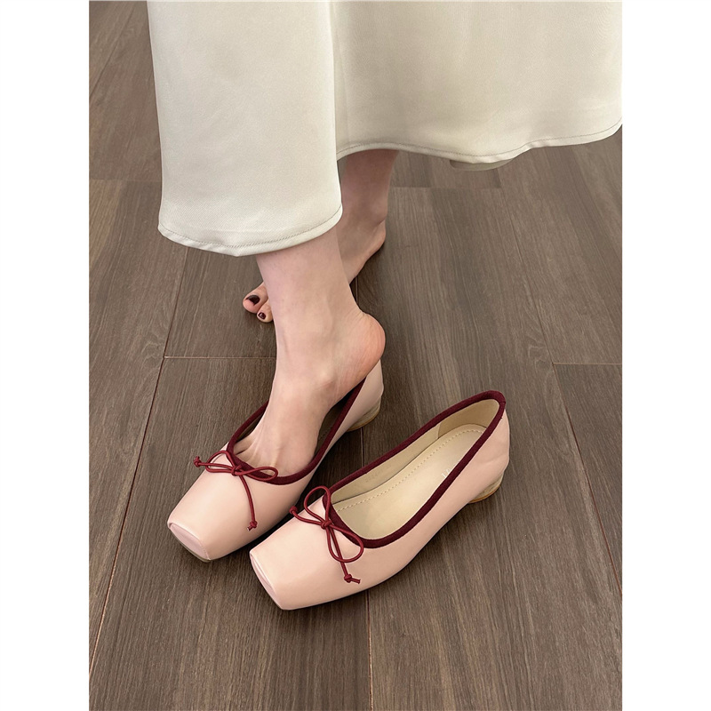 French Thick Heel Pink Ballet Shoes Women's Shoes 2025 New Spring and Summer Retro Square Toe Gentle Evening Shoes