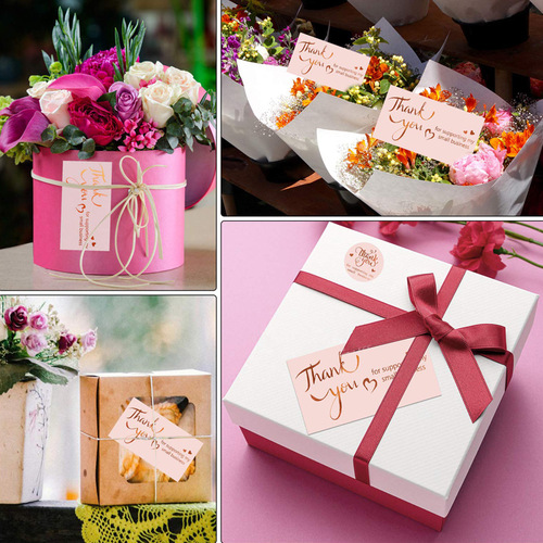 Cross-border wholesale roll foil stamping thank you for purchasing commercial decorative self-adhesive sticker label gift pink card
