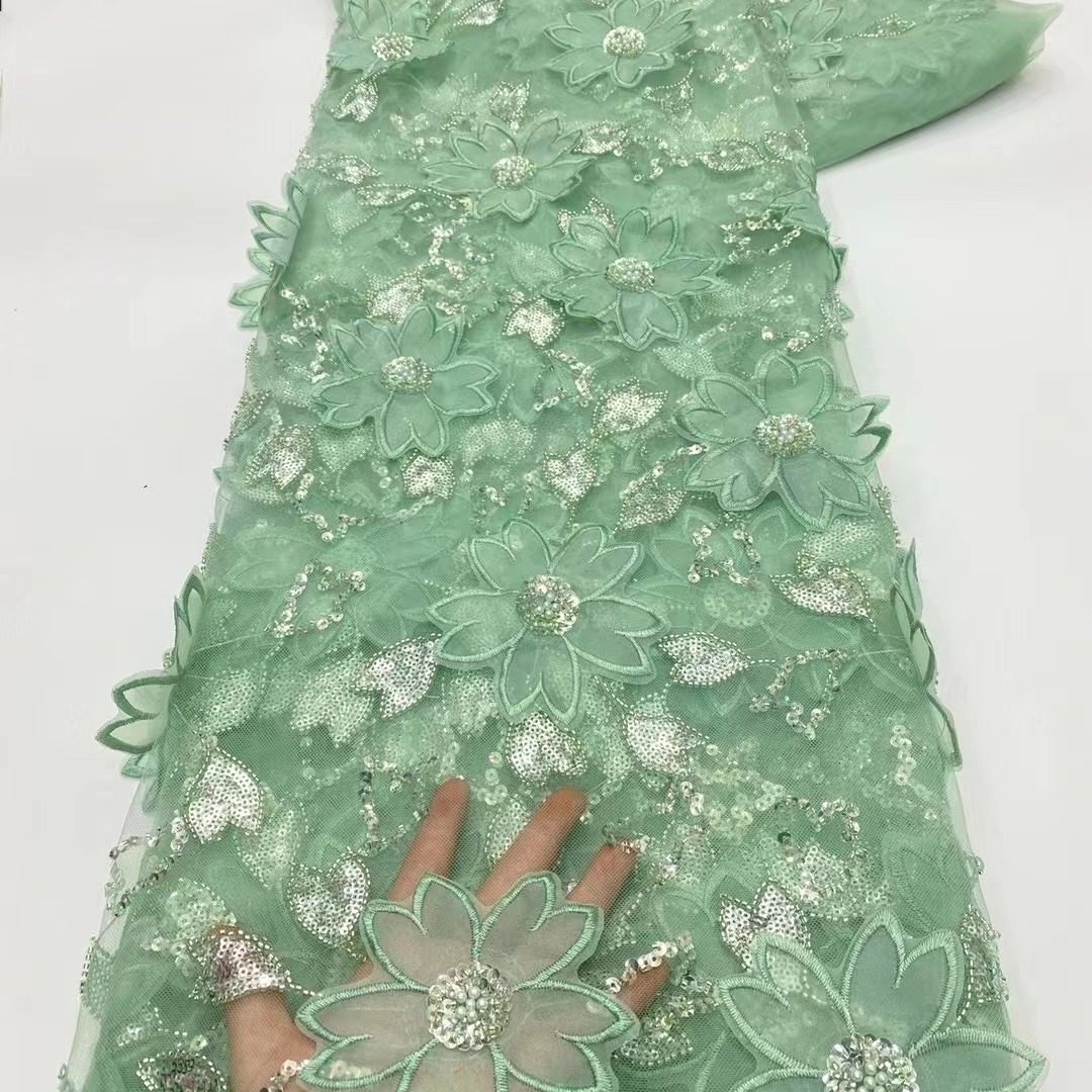 立体花朵连衣裙时尚法式婚纱礼服珠管蕾丝面料dress laceMN3430