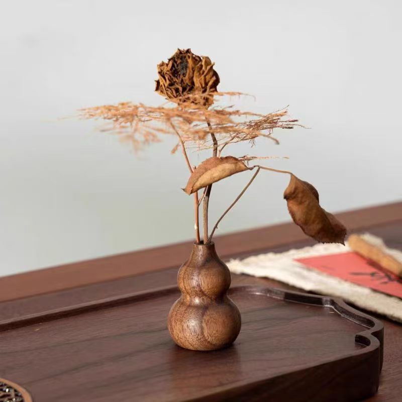 Flores de madera sólida de nuez negra vasijas de flores creativas escritorio chino simple decoración de la mesa de comedor flor seca decoración de la madera