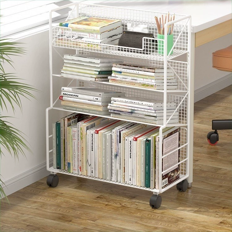 Напольная книжная полка для рабочего стола, простая, с выдвижными полками на колесиках