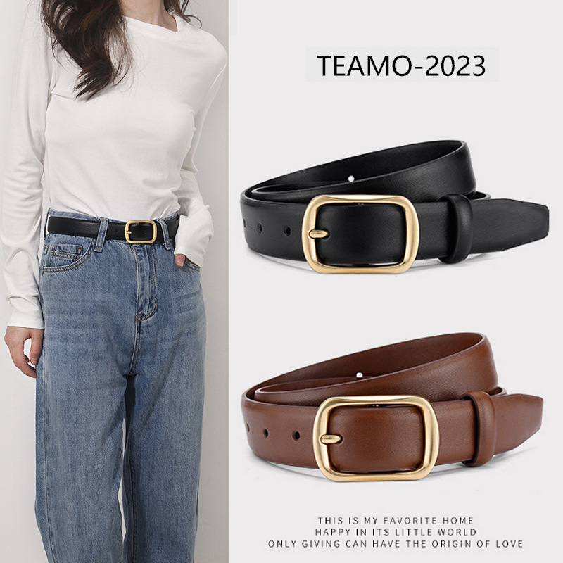 Cinturón de mujer hebilla simple todo-fósforo nuevo traje decorativo cinturón de jeans negro de alto grado simple Generación de cabello