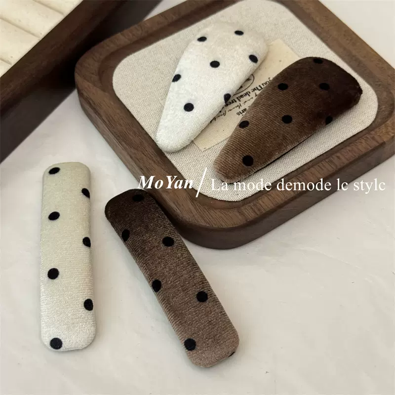 韩版小香波点丝绒发夹复古网红刘海夹秋冬侧边夹碎发BB夹气质发卡