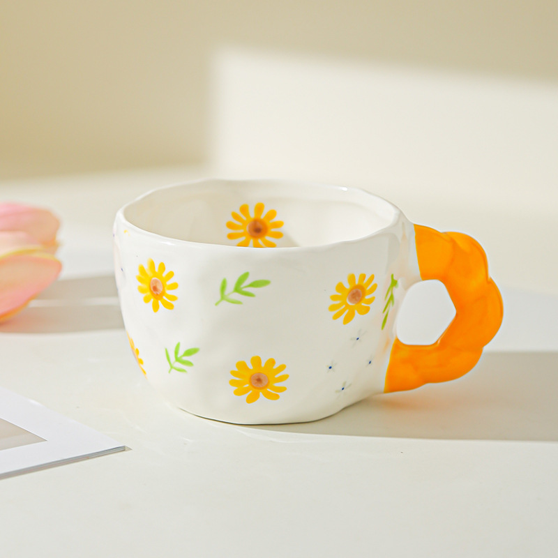Retro pintado a mano flores hechas a mano irregular tazas de cerámica encantadoras tazas de café diseño tazas de café tazas de agua caseras
