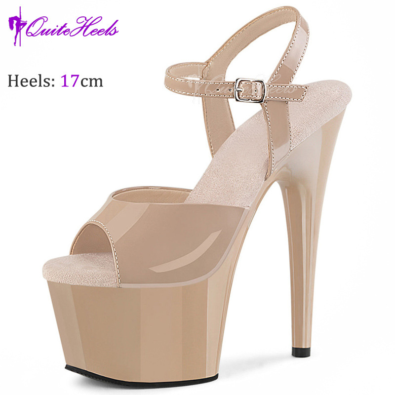 Sandal cao gót hở mũi miệng cá chống thấm, gót 17 cm — Đỏ đen, Đen Đỏ, Màu đen, Màu hồng