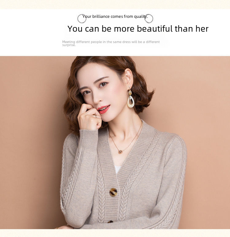 Women's V-neck Cardigan Solid Colour Long-sleeved Sweater Coat_voghion.com