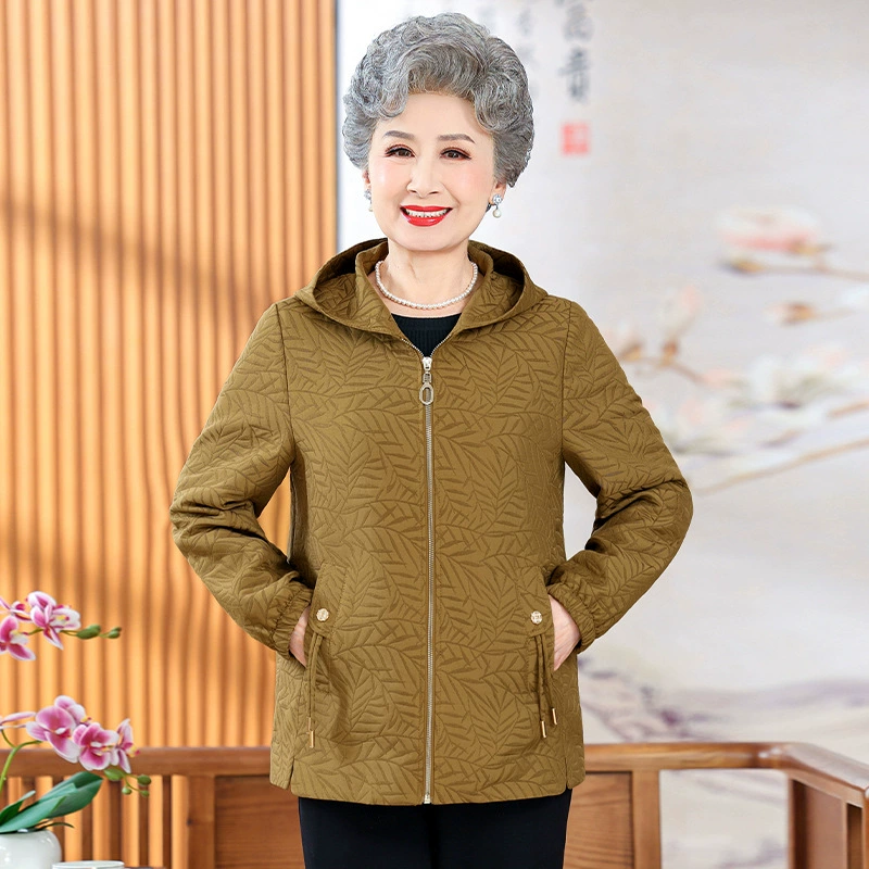 Весна 2025 года. Новая повседневная свободная ветровка с капюшоном и молнией для женщин среднего и старшего возраста, спортивная куртка для бабушек.