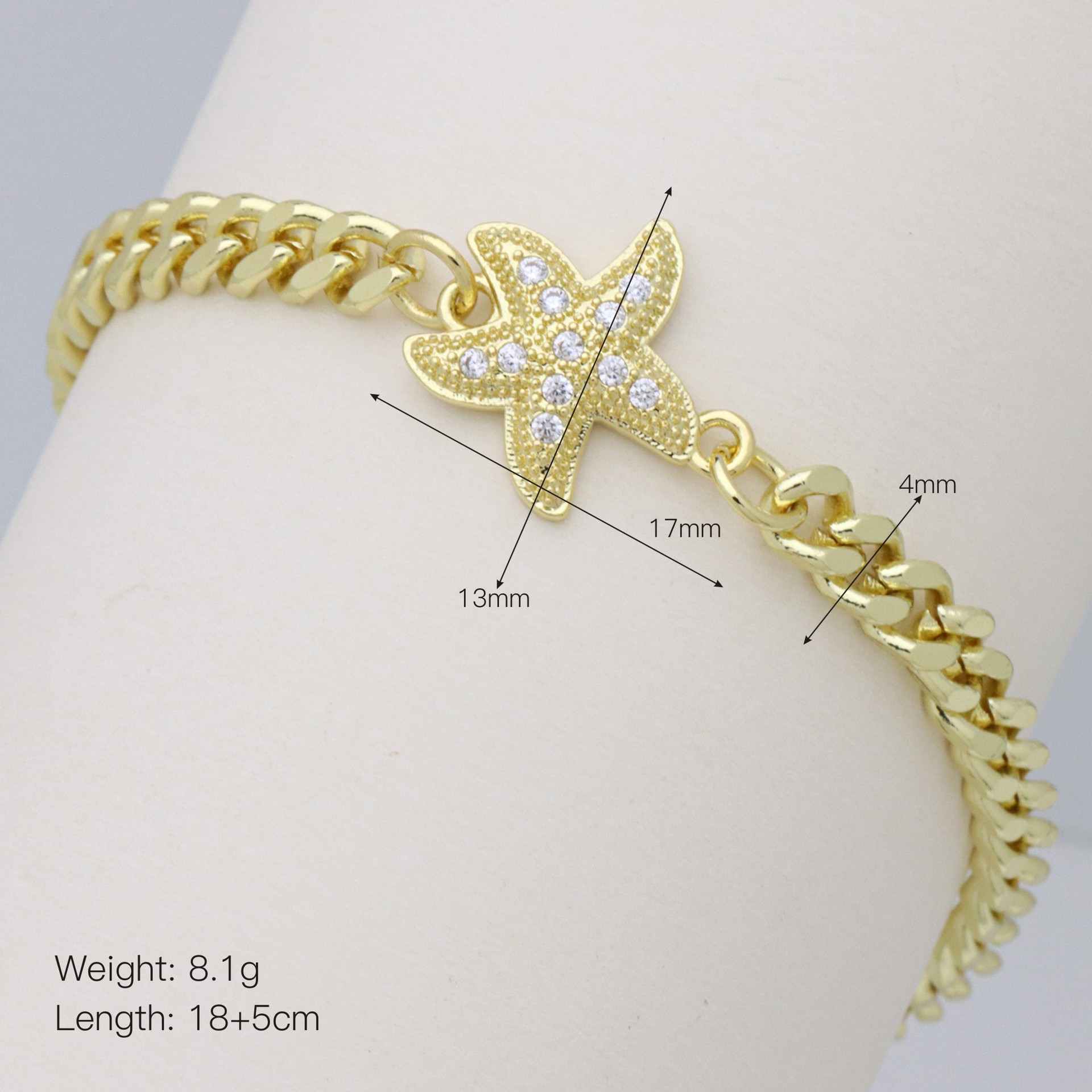 All Seasons Season Wholesale Jewelry IG Style Four Leaf Clover Sun Starfish Copper Zircon 18K Gold Plated Inlay Bracelets Cuban Link Chain Curb Chain