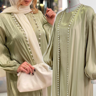 Fashion Muslim Influencer Women's Suit Beaded Abaya Custom-Made Women's Clothing Small Batch