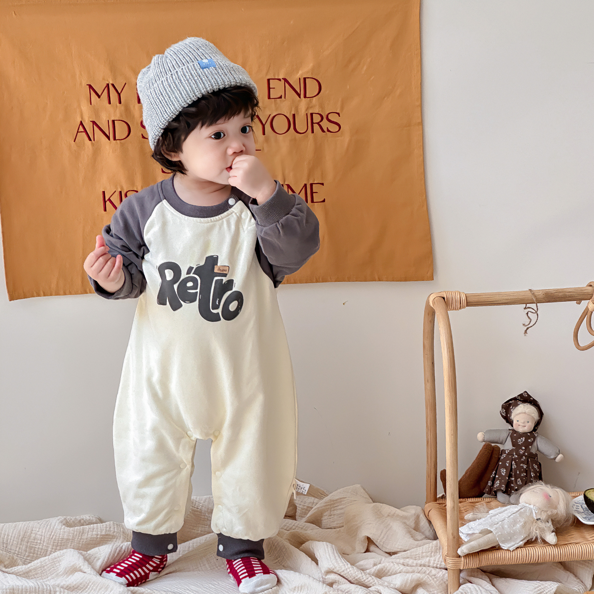 Ropa de bebé 0-3 años bebé bebé tipo mameluco traje de escalada otoño manga larga forro de algodón bebé mono