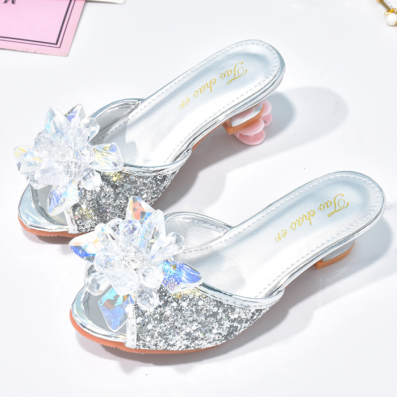 Sandalias DE LOS NIÑOS DE VERANO punta abierta sequined bebé princesa zapatos antideslizante hogar zapatos de los niños niñas pequeños zapatos de diamantes de imitación de tacón alto