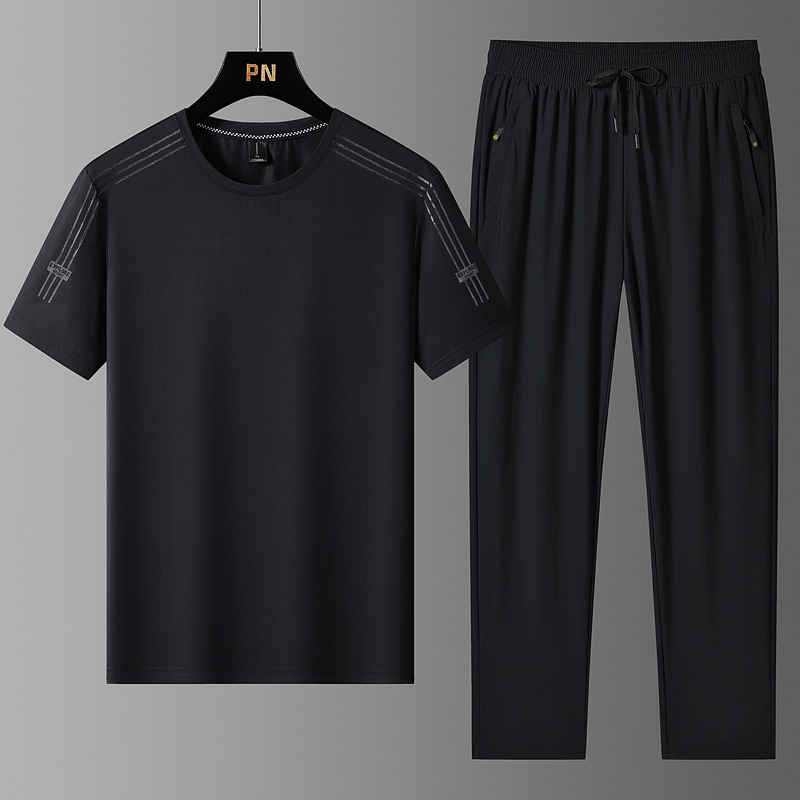 Super tamaño de verano hombre helado juego deportivo hombre delgado rápido secado pantalones de manga corta estilo coreano casual de dos piezas para hombre