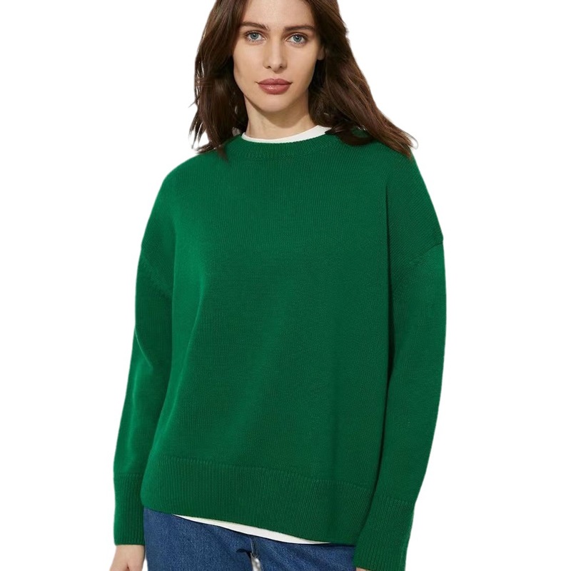 2025 Russian Cross-Border Autumn and Winter New Round Neck Pure Color Pullover Casual Soft Waxy Sweater
