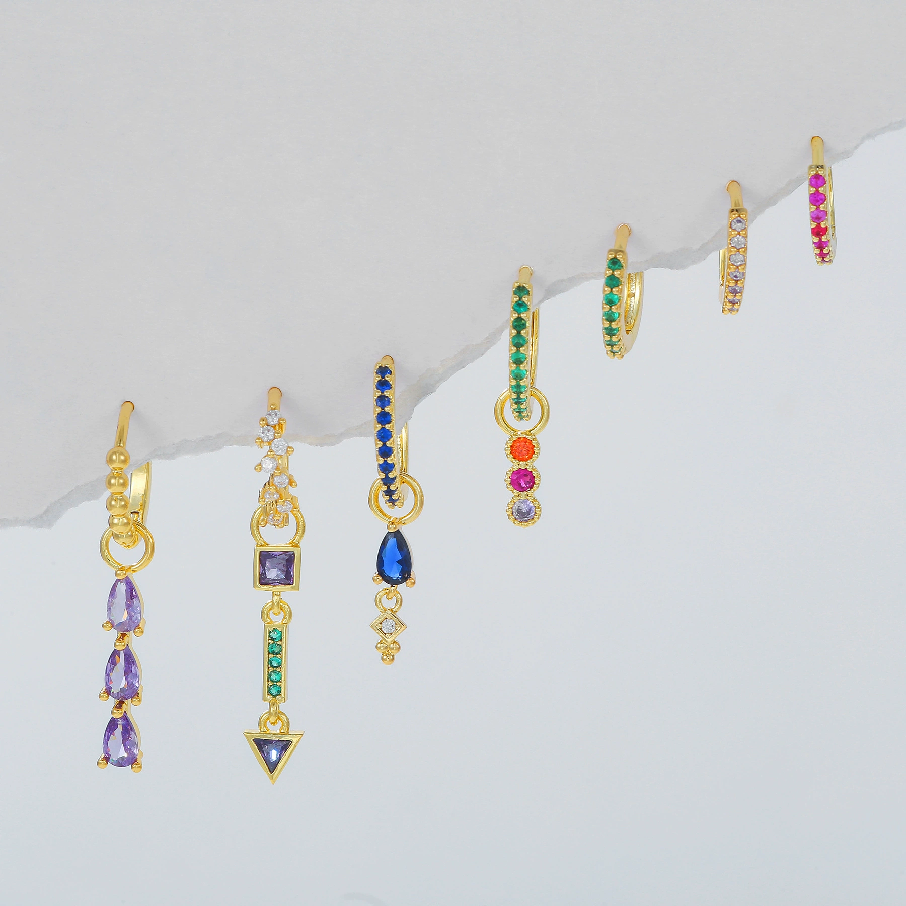 Brand earrings, set, zirconium, European style, light luxury style