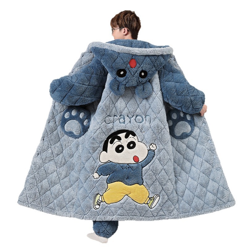 Pijamas de algodón de tres capas varones de coral de caño y invierno para niños con ropa de baño de dibujos animados más gruesa juvenil