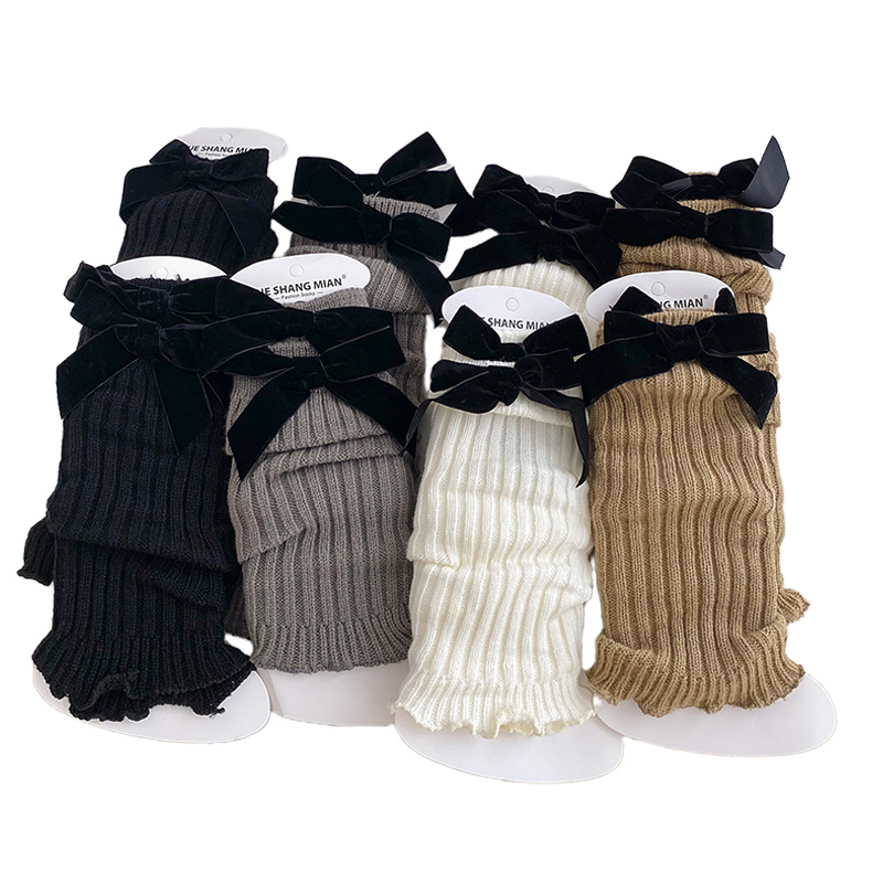 Beinstulpen Bootshang Baumwollsocken für Damen, goldene Samtsocken mit Schleife, trendige gestrickte Wadenstulpen im japanischen Ballettstil aus Wolle_voghion.com