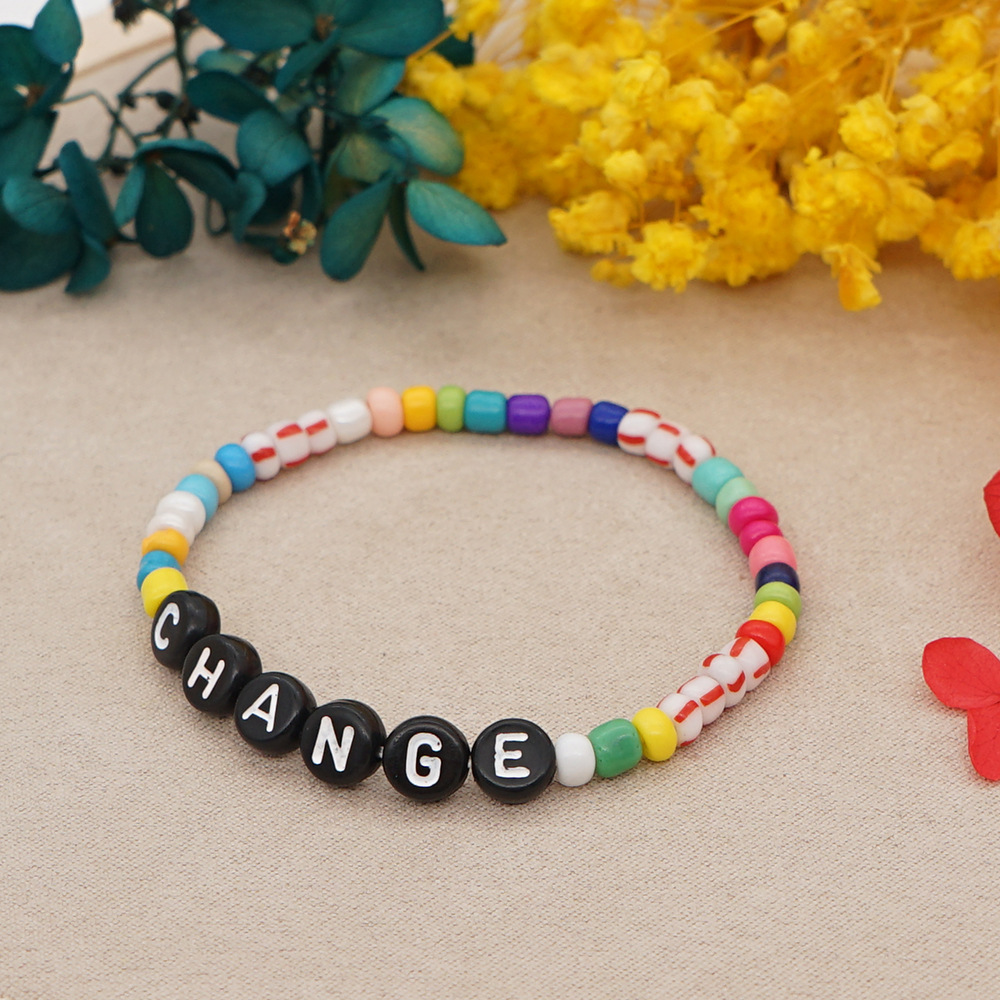 Bohemian Glass Colored Millet Beads Letter Beaded Small Bracelet display picture 44