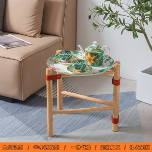 2024 creative home medieval small tea table Nordic ins solid wood ceramic tray removable sofa side table wholesale