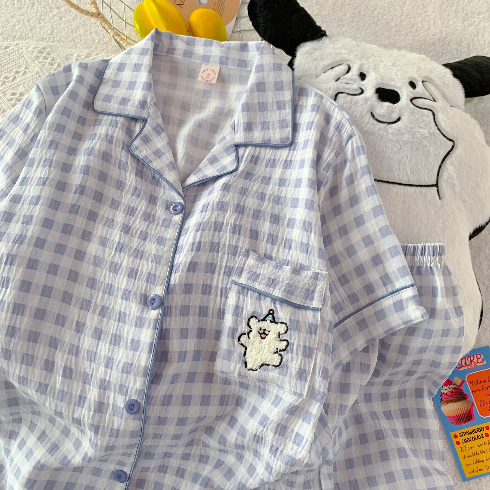 Nube de algodón pijama de mujer dibujos animados bordados pantalones cortos de mangas cortas de dos piezas de verano nuevo se puede usar ropa de hogar suelta