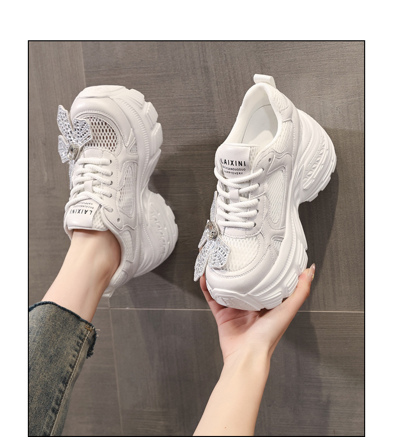 Giày sneaker chunky đế dày tăng chiều cao đính đá cho nữ — Màu trắng chi tiết 14