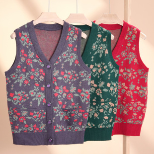 Middle-aged Grandma Autumn Sweater Waistcoat Mom's Knitwear Vest Cardigan Top Old Woman Clothes