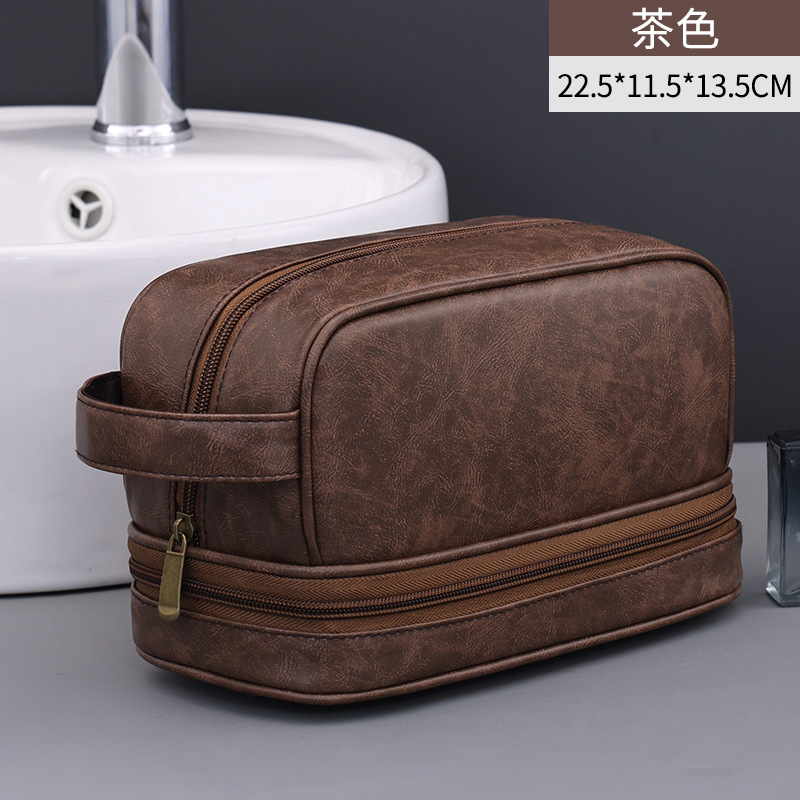 Viajes de negocios de alta gama para hombres bolsas de lavado de doble capa de gran capacidad bolsa de almacenamiento de maquillaje portátil bolsa de maquillaje PU