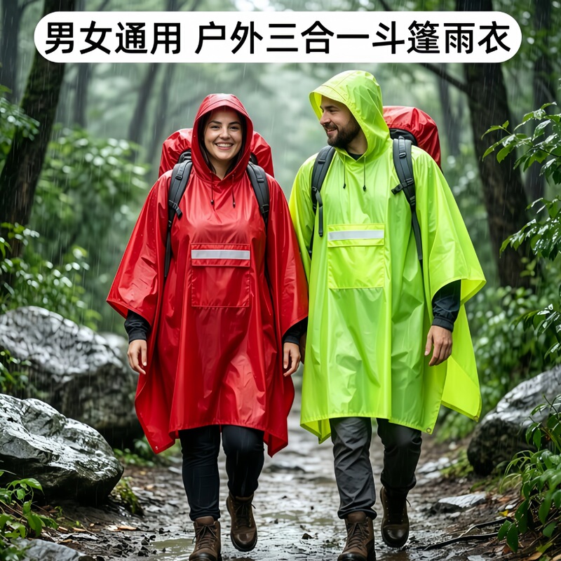 Outdoor three-in-one poncho raincoat, all-in-one full-body outdoor backpack, mountaineering canopy, ground sheet, portable one-piece rain poncho Outdoor three-in-one poncho raincoat, all-in-one full-body outdoor backpack, mountaineering canopy, ground sheet, portable one-piece rain poncho