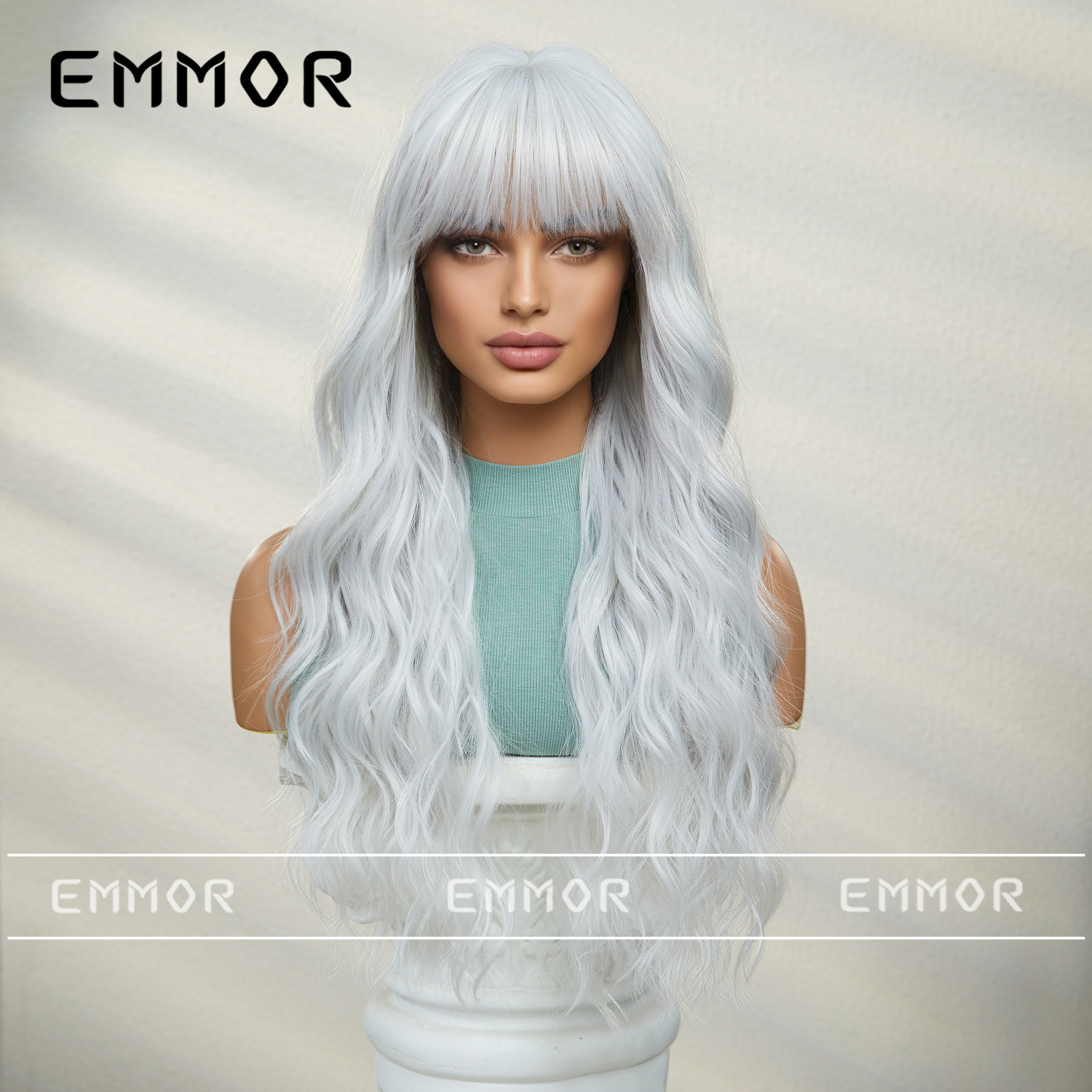 SHIEN transfronterizo primavera nueva moda vigorosa flequillo ondulación del agua larga peluca rizada pelucas de pelo completo