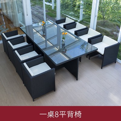 Mesa y silla al aire libre Villa patio jardín ocio silla de caña combinación impermeable al aire libre tabla de té de caña con paraguas