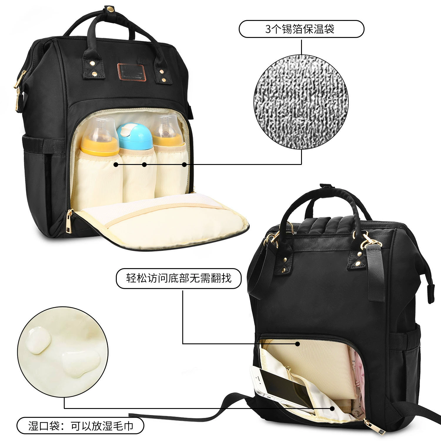 Laptop, capacious backpack for mother and baby, universal handheld storage system for traveling