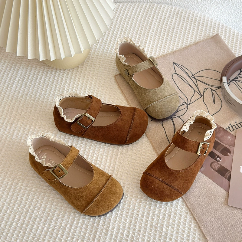 2025 новый весенний и осенний матовый кожаный анти-мех светлый карри для девочек бобовый ботинок лодочки маленькие кожаные ботинки одиночные ботинки для леди