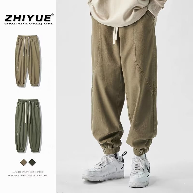 Crowd Pants Men's Spring and Autumn Japanese Style Retro Leg Bundled Casual Trousers Men's Autumn Solid Color Drawstring Sports Trousers