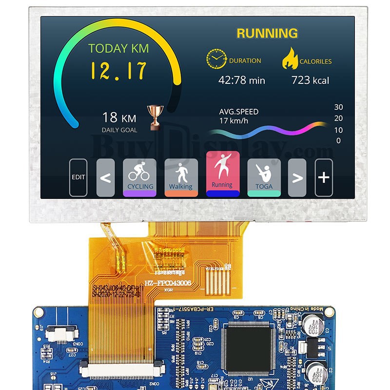IPS全视角4.3寸彩色液晶模块/可选配Arduino转接板/800x480点阵