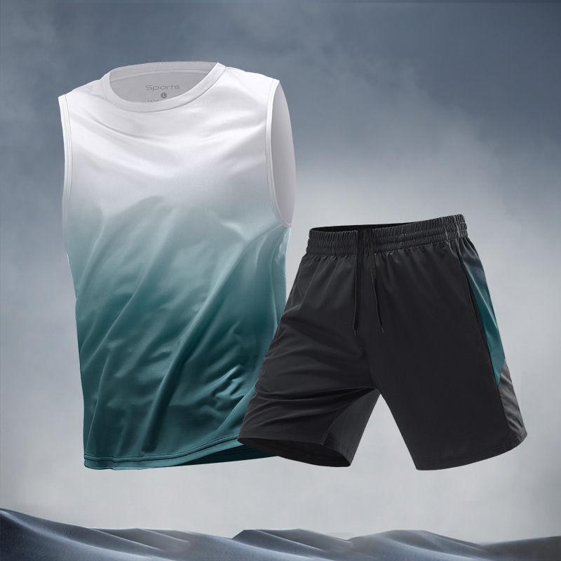 Trajes deportivos para hombres hielo veloz ropa seca camiseta de fitness correr mangas cortas pantalones cortos trajes de entrenamiento fábrica transfronteriza al por mayor