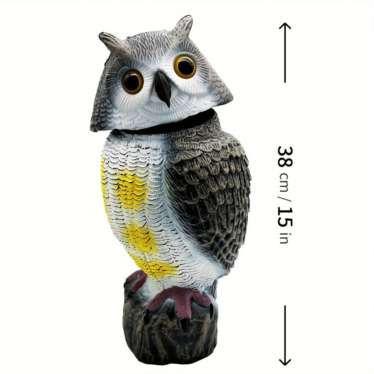 Amazon simulación de plástico de estómago blanco búho cabeza giratoria jardín terraza ornamentos repelentes de ratas pájaros Shenji