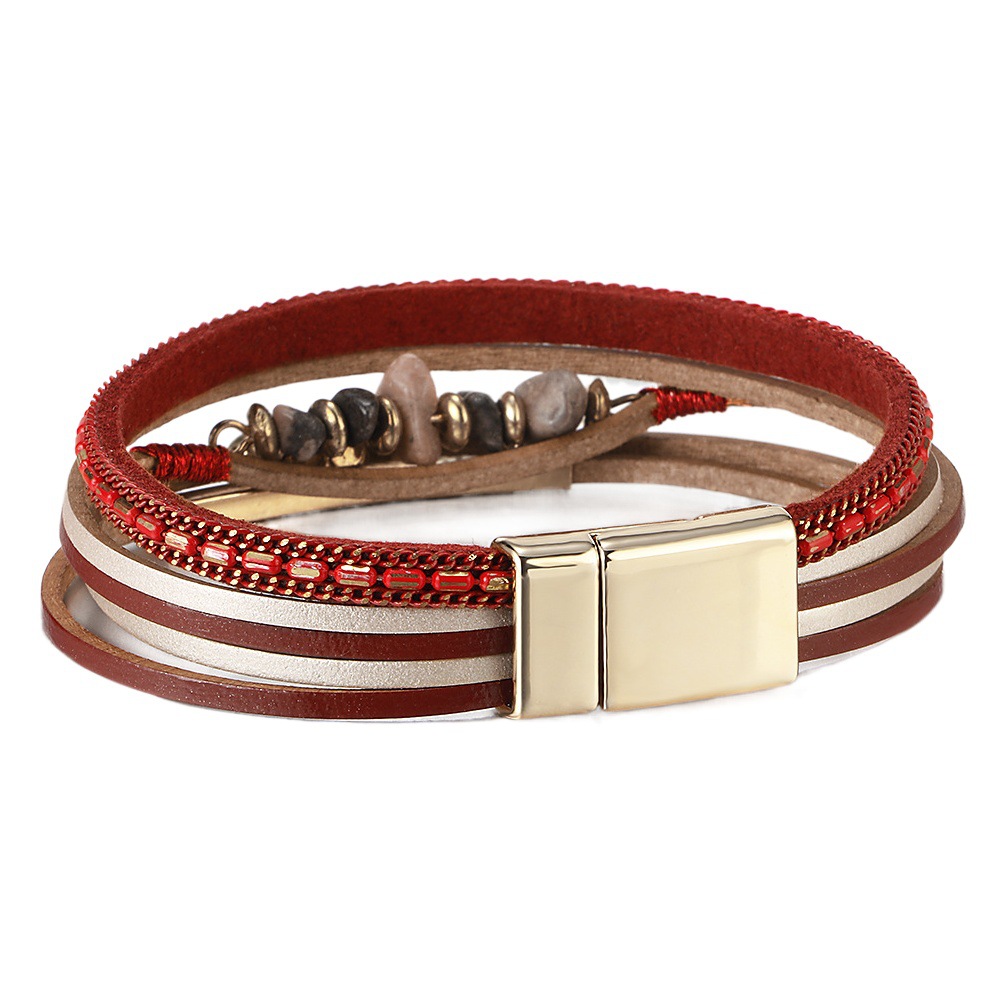 Mother's Day Gift Natural Stone Magnetic Clasp Bracelet for Women 2026 Summer New Product Bohemian Style Copper Tube Bracelet Cross-Border