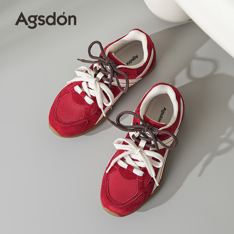 Augu Lion Deng rojo zapatos de entrenamiento de mujeres 2025 nuevo verano zapatos de carreras de suela suave zapatos deportivos ballet Gump zapatos de mujer