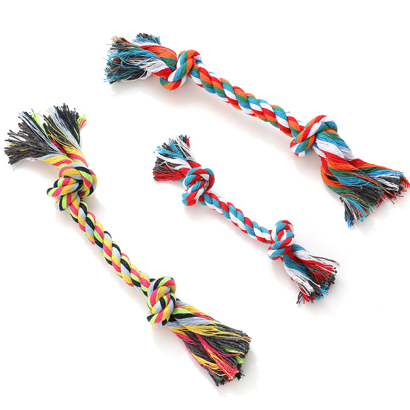Hawo cuerda de algodón de doble nudo cuerda de mordida de perro mascota al por mayor mordedor nudo de perro juguete interactivo resistente a mordeduras suministros para mascotas