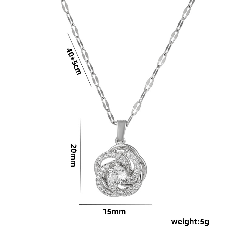 Women's Network Red Camellia Spinning Zircon Flower Small And Luxury New Design Sense Pendant Temperament Titanium Steel_voghion.com