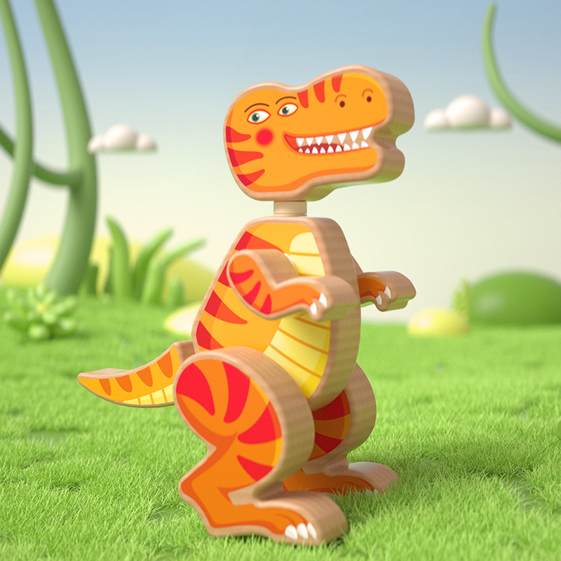 Creativo transfronterizo bricolaje hebilla ensamblaje de bloques de construcción de dinosaurios dibujos animados tridimensionales rompecabezas de animales costura bloques de construcción juguetes educativos