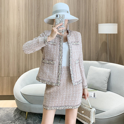 实拍2022秋冬新款小香风气质粗花呢外套+包臀半身裙轻熟两件套装|ms