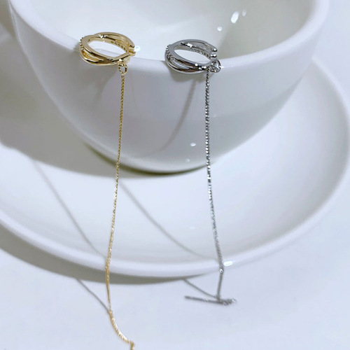 Cross ear clips for women without pierced ears, long ear bone ear wires, fashionable ins light luxury one-piece earrings trendy