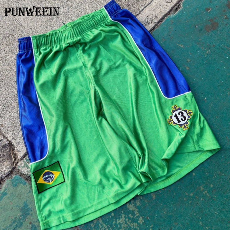 Summer American high street graffiti embroidered wide-leg sweatpants shorts, unisex color-blocked loose drawstring mid-length pants Summer American high street graffiti embroidered wide-leg sweatpants shorts, unisex color-blocked loose drawstring mid-length pants