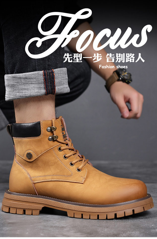 Bốt Martin nam da thật cổ điển kiểu Anh, gót vừa 3–5 cm, dây buộc phía trước, chống nước — Bông màu vàng 6863, Bông màu xám 6863, Màu vàng đơn 6863, Màu xám đơn 6863 chi tiết 4